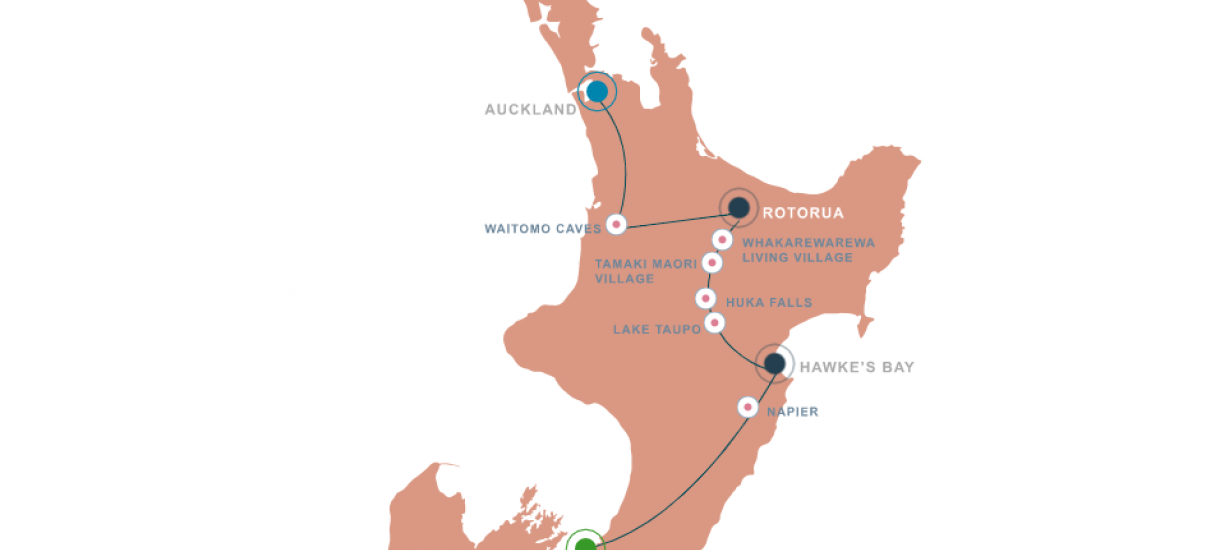 Pohjoissaaren kiertomatkan reitti Pohjoissaaren kiertomatkan reitti